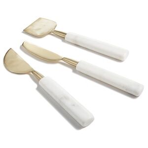 marble handles and brushed gold-tone blades of this cheese knife set